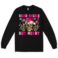 Black Dead inside but merry pink Christmas skeleton Long Sleeve Tee - NancyCooperArtShop