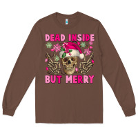 Chestnut Dead inside but merry pink Christmas skeleton Long Sleeve Tee - NancyCooperArtShop