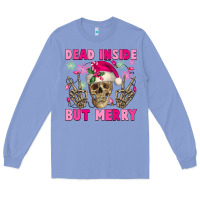 Colony Blue Dead inside but merry pink Christmas skeleton Long Sleeve Tee - NancyCooperArtShop