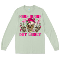 Matcha Dead inside but merry pink Christmas skeleton Long Sleeve Tee - NancyCooperArtShop