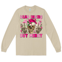 Mushroom Dead inside but merry pink Christmas skeleton Long Sleeve Tee - NancyCooperArtShop