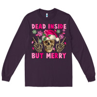 Plum Dead inside but merry pink Christmas skeleton Long Sleeve Tee - NancyCooperArtShop