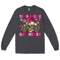 Smoke Dead inside but merry pink Christmas skeleton Long Sleeve Tee - NancyCooperArtShop