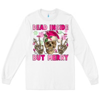 White Dead inside but merry pink Christmas skeleton Long Sleeve Tee - NancyCooperArtShop