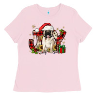 Bubblegum Pink christmas joy pug Ladies Tee - JahusDesignShop
