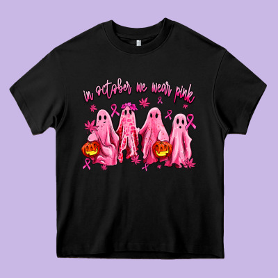 In October We Wear Pink Ghosts Heavy Core Tee Designed By Adodesignshop