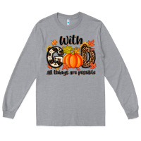 Heather Grey with god all things are possible Long Sleeve Tee - MaliasSmallBusiness