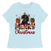 Baby Blue merry christmas dachshund Ladies Tee - JahusDesignShop