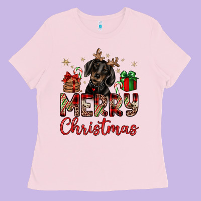 Merry Christmas Dachshund Ladies Tee Designed By Jahusdesignshop