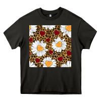 Asphalt valentines day daisy and leopard seamless pattern Heavy Core Tee - BundleAndBundleShop