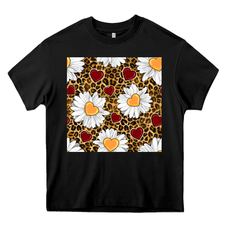 Valentines Day Daisy And Leopard Seamless Pattern Heavy Core Tee by BundleAndBundleShop | Teevron