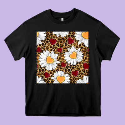 Valentines Day Daisy And Leopard Seamless Pattern Heavy Core Tee Designed By Bundleandbundleshop