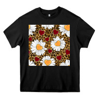 Black valentines day daisy and leopard seamless pattern Heavy Core Tee - BundleAndBundleShop