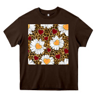 Chocolate Brown valentines day daisy and leopard seamless pattern Heavy Core Tee - BundleAndBundleShop