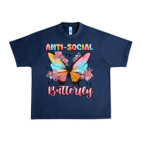 Navy anti social butterfly Urban Heavy Tee - MaliasSmallBusiness