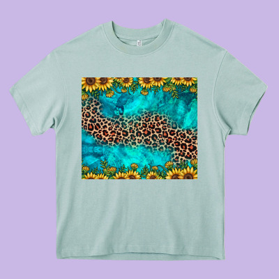 Leopard Turquoise Sunflower Heavy Core Tee Designed By Jahusdesignshop