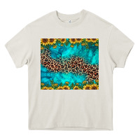 Cream leopard turquoise sunflower Heavy Core Tee - JahusDesignShop