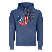 Vintage Denim 4th of july american flag heart butterfly Vintage Hoodie - MaliasSmallBusiness