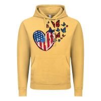 Vintage Mustard 4th of july american flag heart butterfly Vintage Hoodie - MaliasSmallBusiness