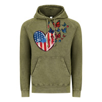 Vintage Olive 4th of july american flag heart butterfly Vintage Hoodie - MaliasSmallBusiness