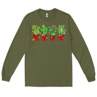 Army Green Christmas Cactuses Long Sleeve Tee - MaliasSmallBusiness