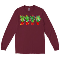 Burgundy Christmas Cactuses Long Sleeve Tee - MaliasSmallBusiness