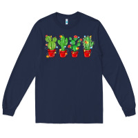 Navy Christmas Cactuses Long Sleeve Tee - MaliasSmallBusiness