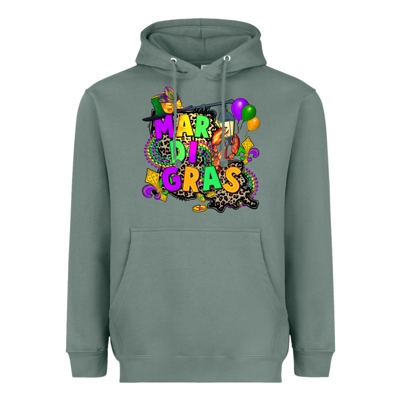 Louisiana Map Mardi Gras Heavyweight Hoodie by CowGirlArtShop | Teevron