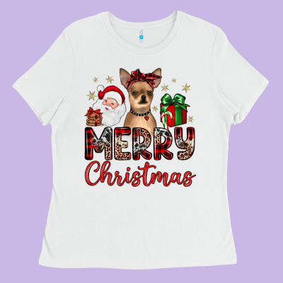 Merry Christmas Chihuahua Ladies Tee Designed By Jahusdesignshop