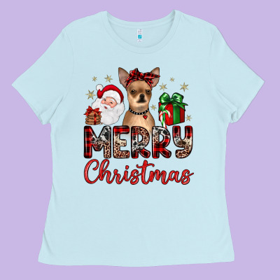 Merry Christmas Chihuahua Ladies Tee Designed By Jahusdesignshop