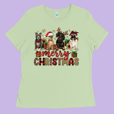 Merry Christmas Chihuahua Pitbull Pug Dachshund Ladies Tee Designed By Jahusdesignshop