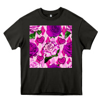 Asphalt valentines day roses and diamond plaid seamless pattern Heavy Core Tee - BundleAndBundleShop