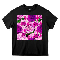 Black valentines day roses and diamond plaid seamless pattern Heavy Core Tee - BundleAndBundleShop