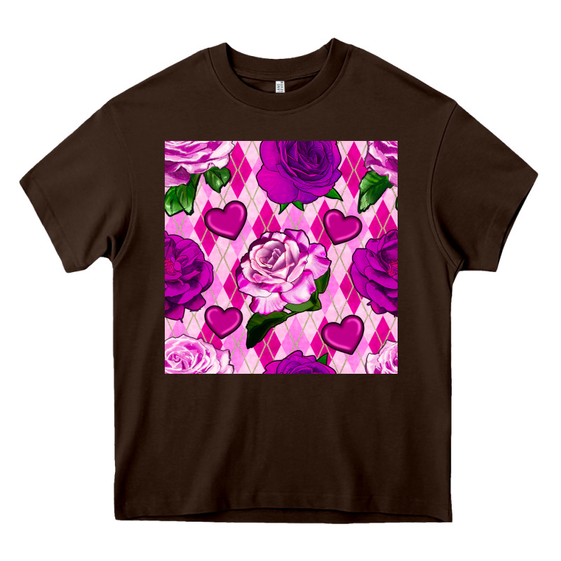 Valentines Day Roses And Diamond Plaid Seamless Pattern Heavy Core Tee by BundleAndBundleShop | Teevron