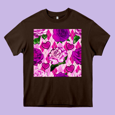 Valentines Day Roses And Diamond Plaid Seamless Pattern Heavy Core Tee Designed By Bundleandbundleshop