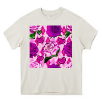 Cream valentines day roses and diamond plaid seamless pattern Heavy Core Tee - BundleAndBundleShop