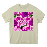 Mossy valentines day roses and diamond plaid seamless pattern Heavy Core Tee - BundleAndBundleShop