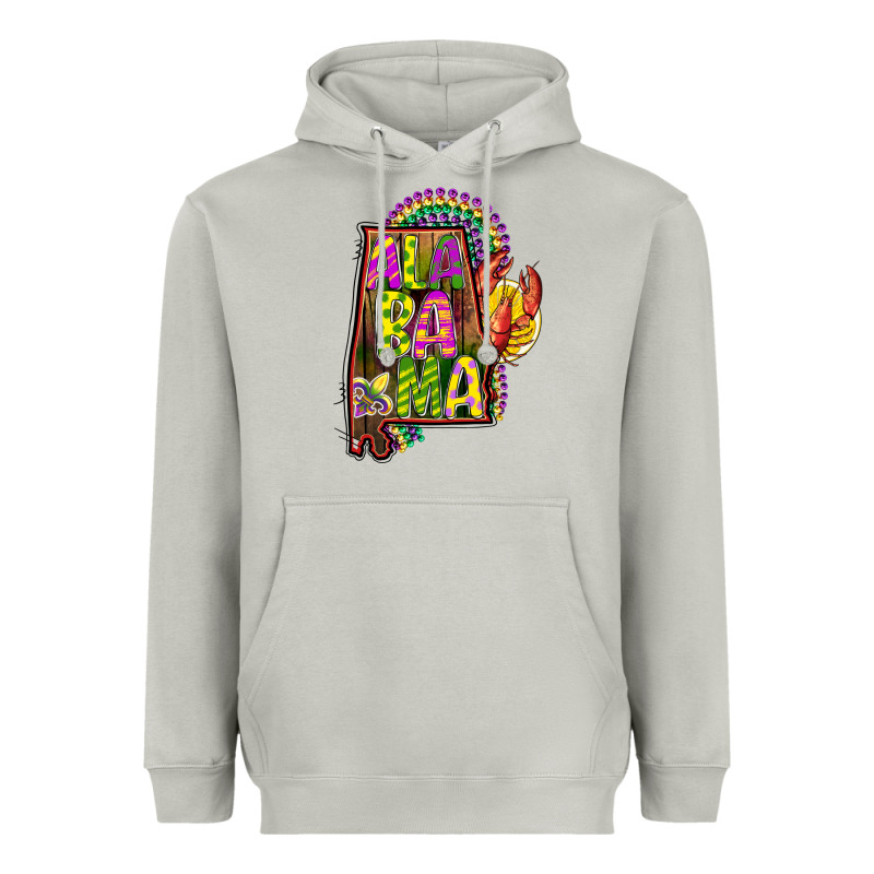 Mardi Gras Alabama Map Heavyweight Hoodie by CowGirlArtShop | Teevron