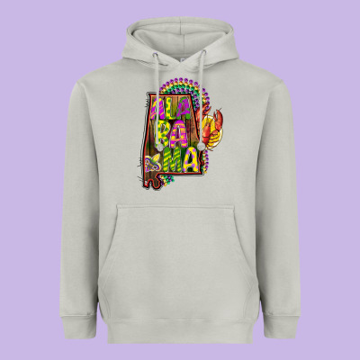Mardi Gras Alabama Map Heavyweight Hoodie Designed By Cowgirlartshop