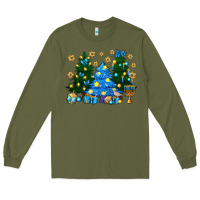 Army Green Hannukah Christmas trees Long Sleeve Tee - NancyCooperArtShop