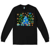 Black Hannukah Christmas trees Long Sleeve Tee - NancyCooperArtShop