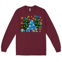 Burgundy Hannukah Christmas trees Long Sleeve Tee - NancyCooperArtShop