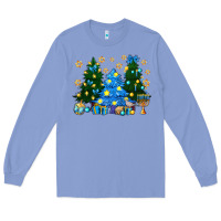 Colony Blue Hannukah Christmas trees Long Sleeve Tee - NancyCooperArtShop