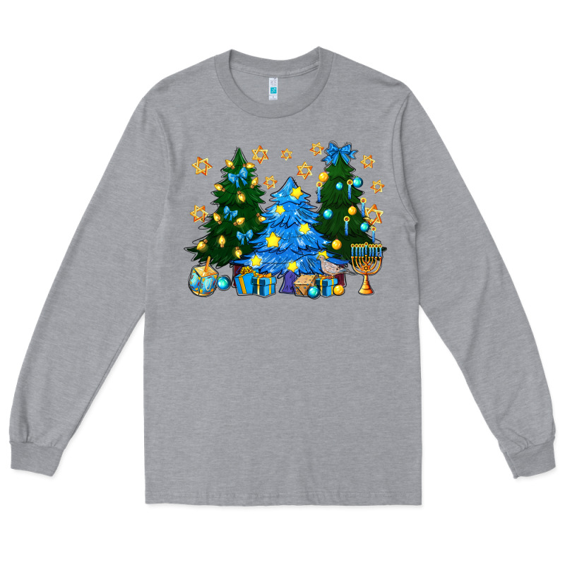 Hannukah Christmas Trees Long Sleeve Tee by NancyCooperArtShop | Teevron
