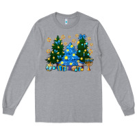 Heather Grey Hannukah Christmas trees Long Sleeve Tee - NancyCooperArtShop