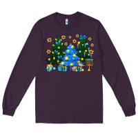 Plum Hannukah Christmas trees Long Sleeve Tee - NancyCooperArtShop