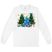 White Hannukah Christmas trees Long Sleeve Tee - NancyCooperArtShop