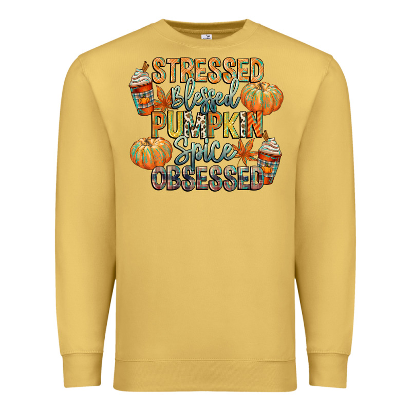 Stressed Blessed Pumpkin Spice Obsessed Premium Sweatshirt by CowGirlArtShop | Teevron