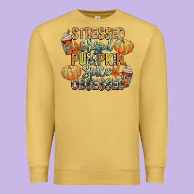 Stressed Blessed Pumpkin Spice Obsessed Premium Sweatshirt Designed By Cowgirlartshop