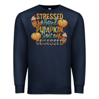 Navy stressed blessed pumpkin spice obsessed Premium Sweatshirt - CowGirlArtShop